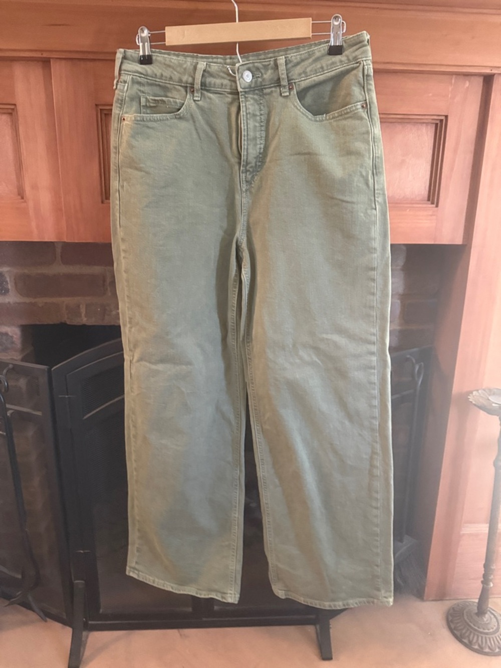 Women's Old Navy Extra High Rise Sky-Hi Wide Leg Jeans Olive Green Size 10